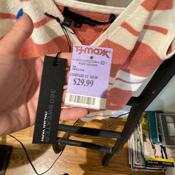 XS 360 Sweater Italian Yarn Pink and White Striped Cami Top - Picture 3 of 4